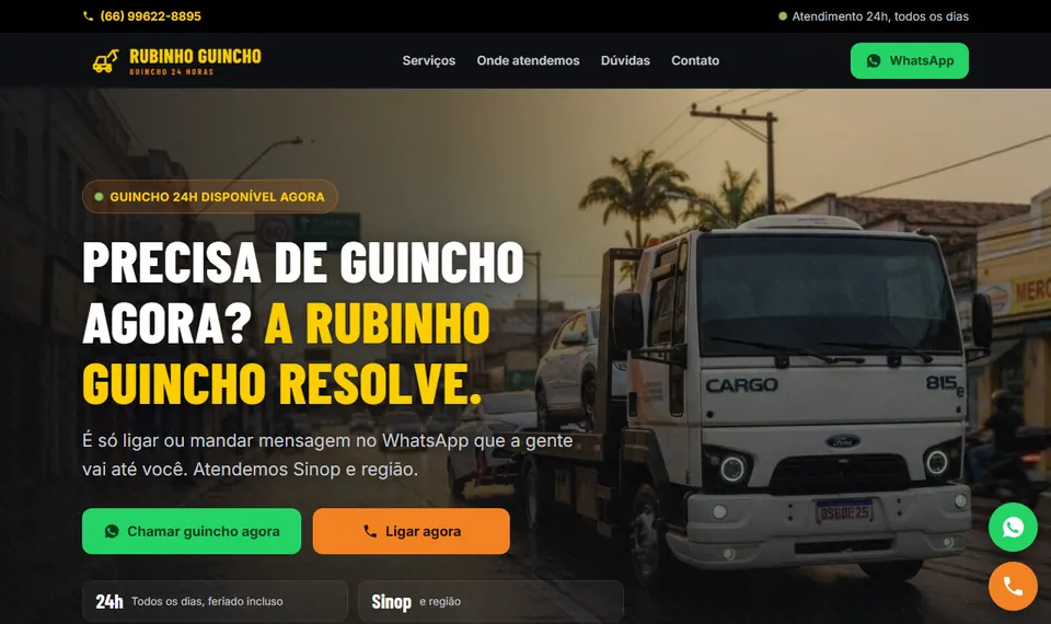 Site de demonstração Rubinho Guincho aberto no computador
