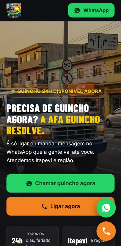 Primeira tela do site de demonstração AFA Guincho, de Itapevi, SP