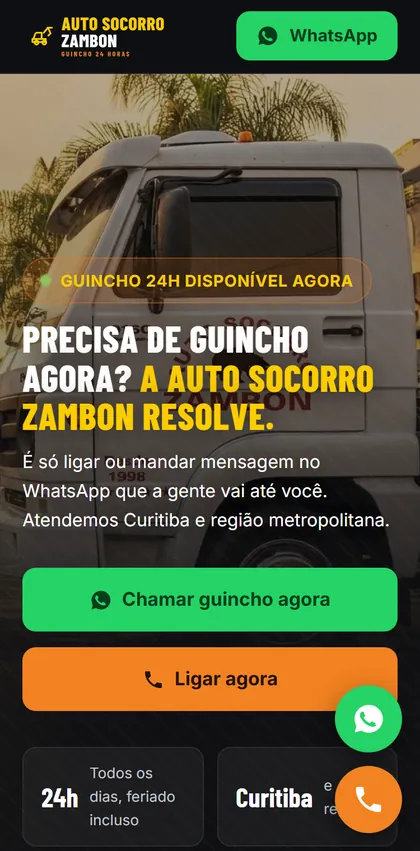 Site de demonstração Auto Socorro Zambon, de Curitiba