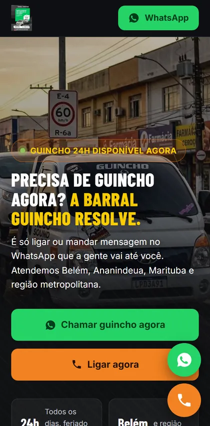 Primeira tela do site de demonstração Barral Guincho, de Belém, PA
