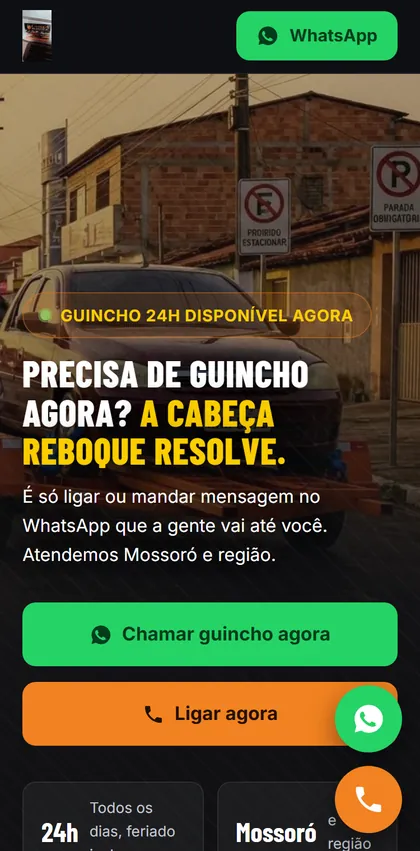 Primeira tela do site de demonstração Cabeça Reboque, de Mossoró, RN